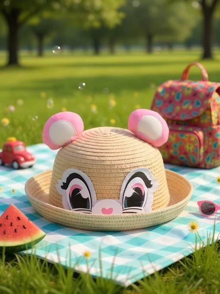 Royalfashion Children's Straw Hat Bear Eyes Straw Hat