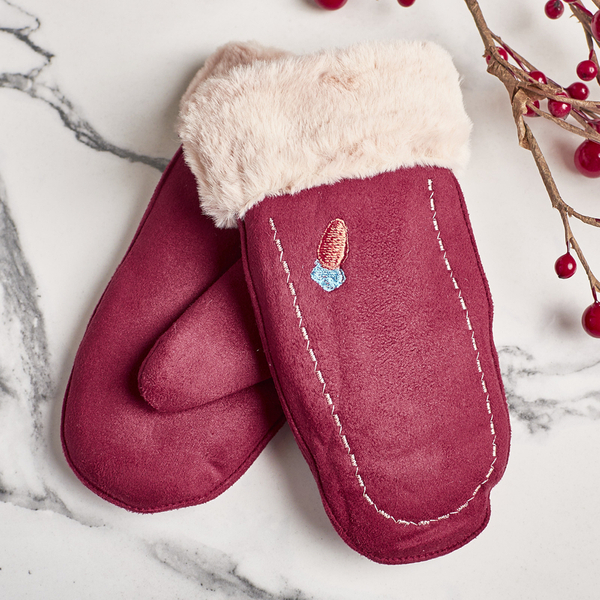 Maroon children's gloves on a string and with one finger - Gloves