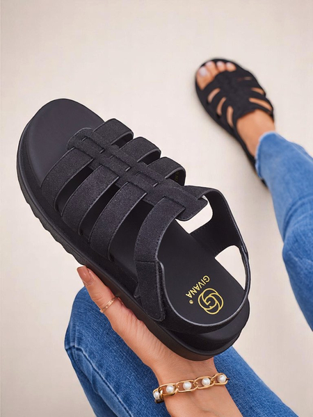 Royalfashion Heraclea women's platform sandals made of black eco-leather