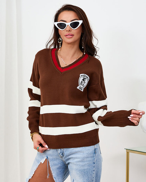 Royalfashion Dark brown women's striped sweater