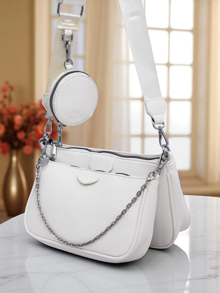Aurelia Bianca – Small White Women's Eco-Leather Handbag with Chain