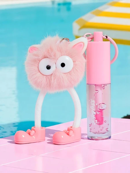 Lip gloss for children with a fluffy monster Light Pink