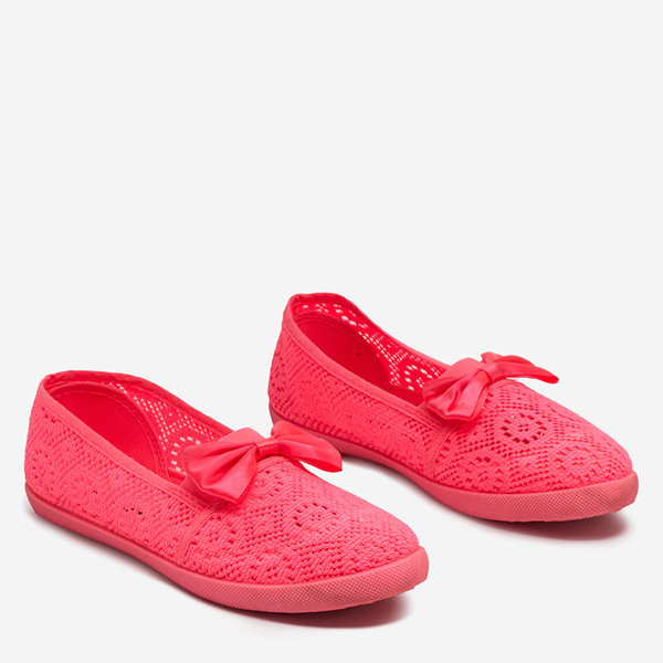 Girls' sneakers with a bow neon pink Osmo - Footwear