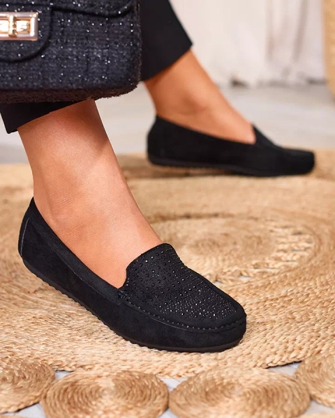 Black women's moccasins with zircons Bretika - Footwear