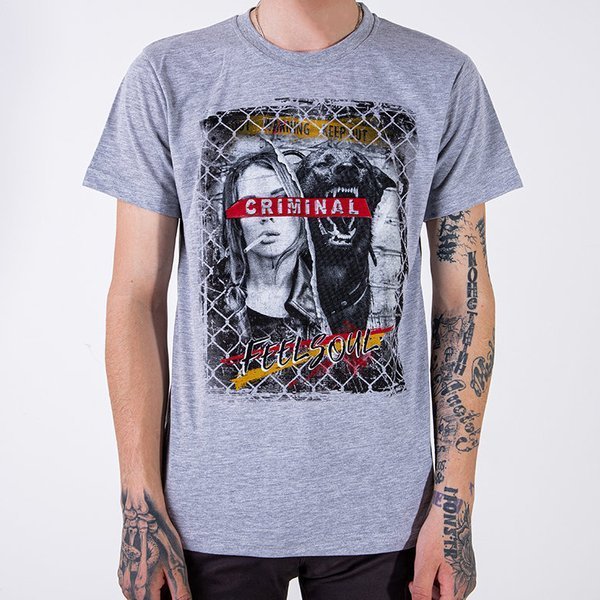 Men's gray cotton t-shirt with print - Clothing