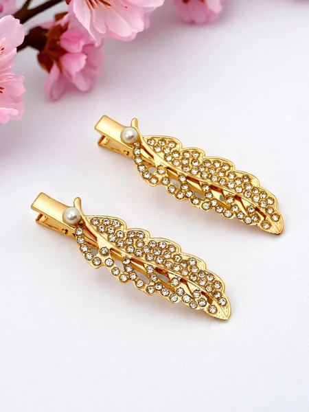 Royalfashion Hair clip with rhinestones in the shape of a leaf Crystal Leaf