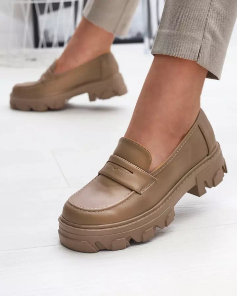 Women's light brown moccasins on a solid sole Desika - Footwear