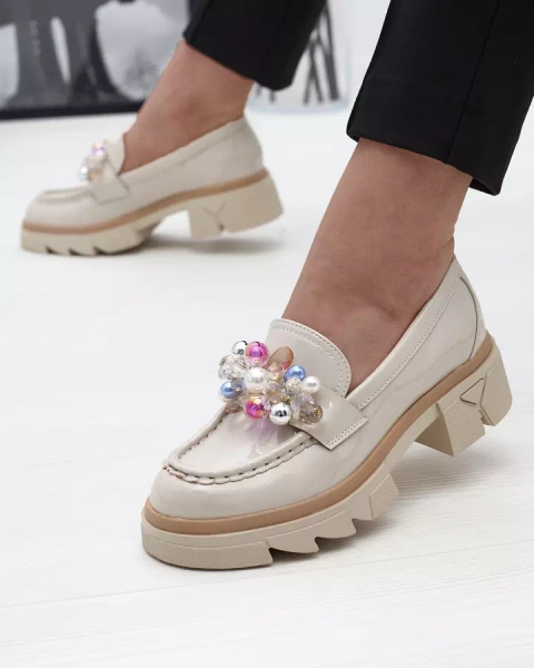 Lacquered beige moccasins for women Geloppa- Footwear