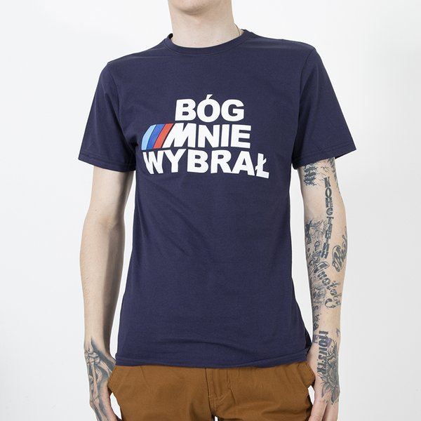 Men's navy blue cotton t-shirt with print - Clothing