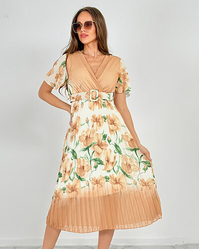 Royalfashion Women's pleated floral midi dress