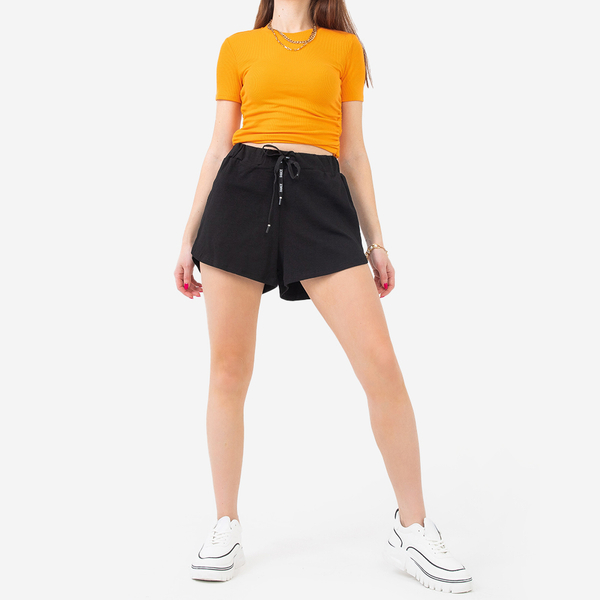 Black women's short shorts with an inscription - Clothing