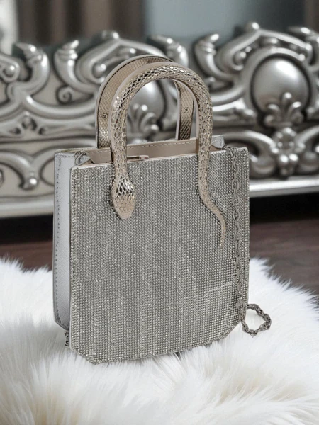 Royalfashion Women's Envelope Clutch with Cubic Zirconia and Snake Glam Handles