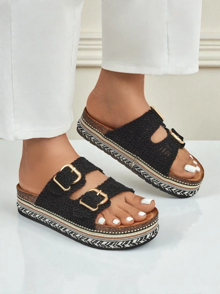 Royalfashion Women's platform sandals with buckles CorkStyle