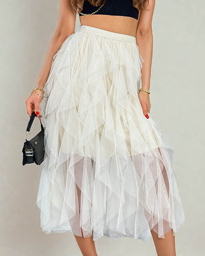 Royalfashion Women's double-layered midi skirt