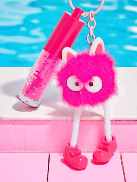 Lip gloss for children with a fluffy monster Fuchsia