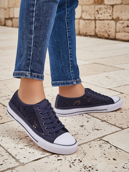 Women's Callista navy blue openwork flat-soled sneakers