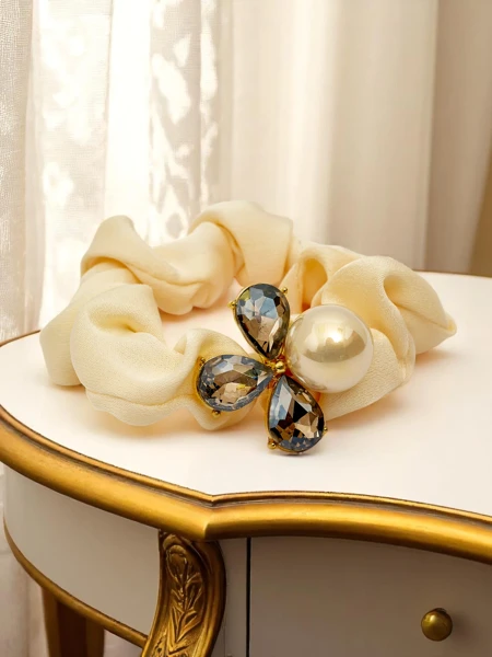 Royalfashion Hair Tie with Decorative Pearl Pearl Satin
