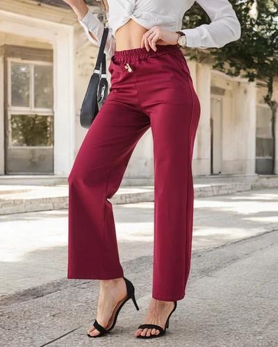 Royalfashion Cotton wide women's pants with a belt-like decoration