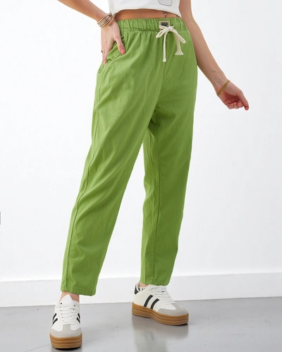 Royalfashion Women's plain cotton trousers with a tie at the waist