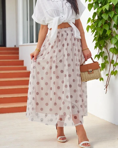 Royalfashion Women's mid-length viscose skirt with tulle polka dots