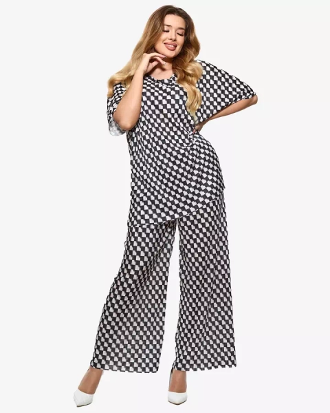 Black women's pleated patterned set - Clothing