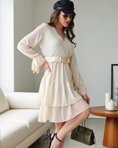 Royalfashion Women's mini dress with ruffles and wrap neckline