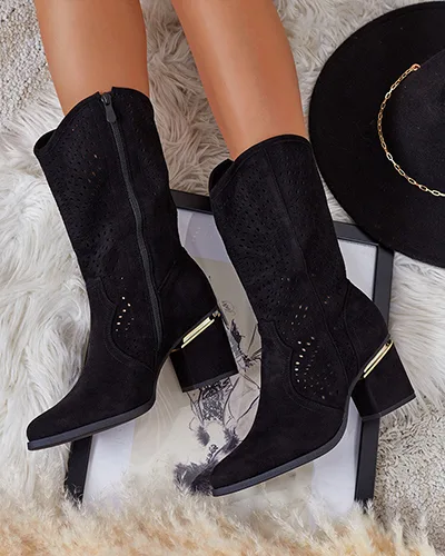 Royalfashion Openwork low stiletto boots Hewir