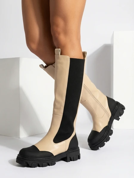 Royalfashion Beige women's mid-calf boots Blyss