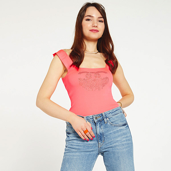 Women's pink top with cubic zirconia - Clothing