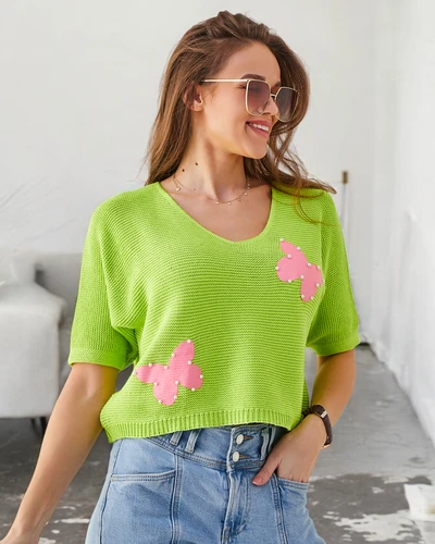 Royalfashion Women's Cotton Short Sweater with Butterflies