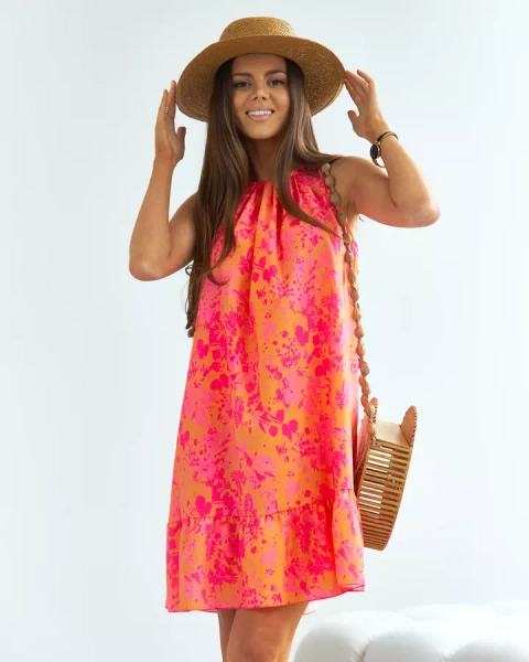 Royalfashion Orange-pink women's short floral dress