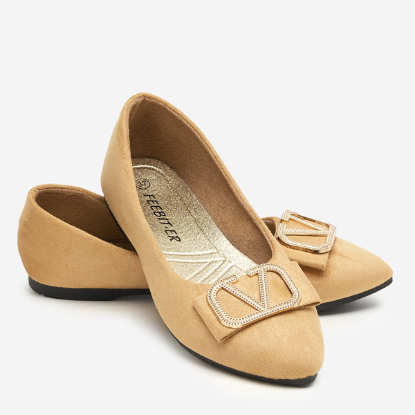 OUTLET Women's beige ballerinas with an ornament on the toe Cavo - Shoes