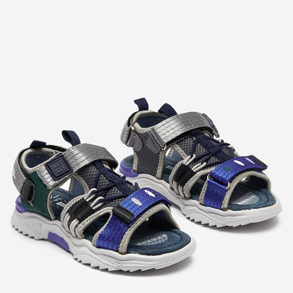 Navy blue and gray children's sandals with Velcro Meteris - Footwear