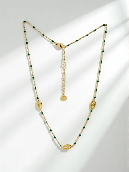 Aurelia Verde Necklace – Gold Links with Green Greca Stones