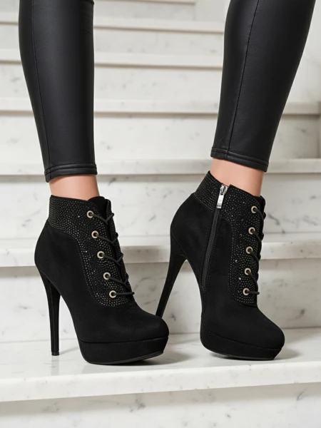 Royalfashion Women's heeled ankle boots with rhinestones Efelolo