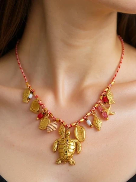 Athena Charm Sea Necklace – Golden Amulets with Marine Motifs