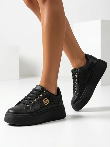 Aurelia Nero - Black Royalfashion platform made of eco-leather, model LH201-8