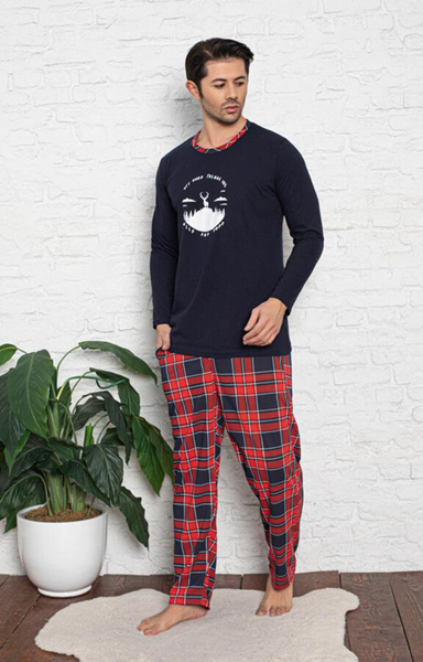Royalfashion navy blue and red 2-piece men's pajamas