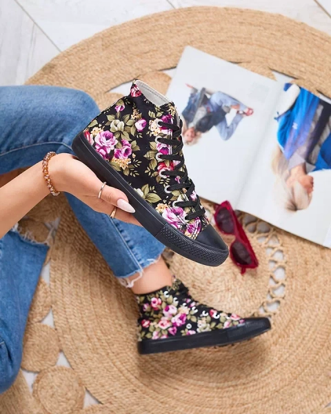 Royalfashion Women's Soxic High Black Floral Sneakers