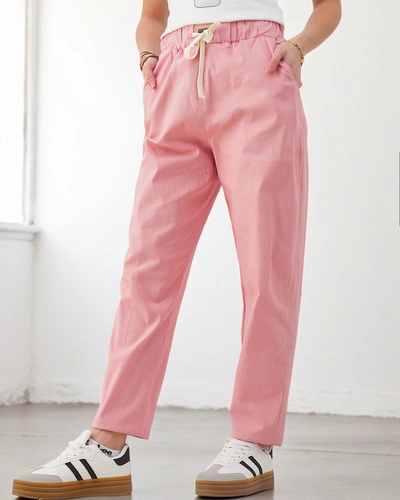 Royalfashion Cotton straight women's trousers with a tie at the waist