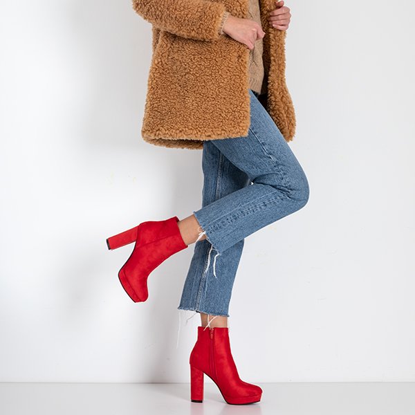 OUTLET Women's red high-heeled Pilas ankle boots - Obu