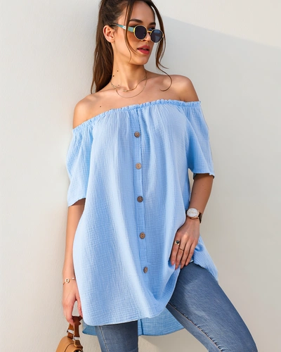 Royalfashion Women's cotton blouse ala Spanish with decorative buttons