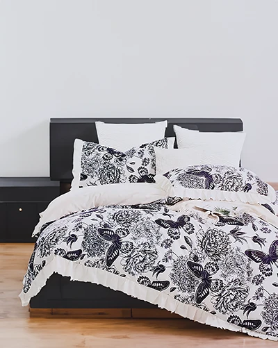 Royalfashion Patterned bedding with frill 160x200 set of 3 PIECES