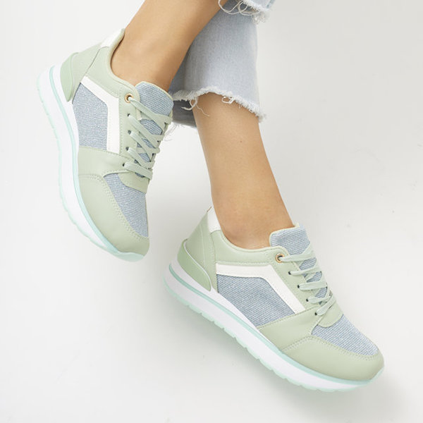 Green women's sports sneakers with glitter Berilan - Footwear