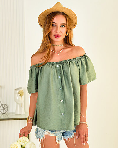 Royalfashion Women's blouse a'la hiszpanka with decorative buttons