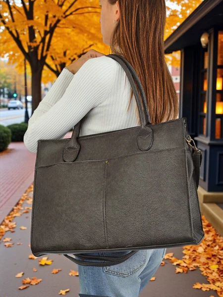 Etruria Classica Elegante women's leather handbag, gray, 41x31x14 cm