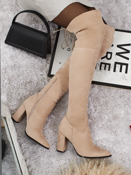 Flora Beige Leather Elegant Women's Boots for Autumn