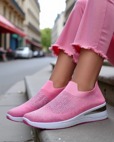 Royalfashion Slip-on women's wedge sneakers with rhinestones Qelavise