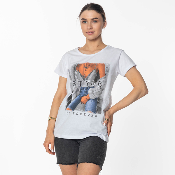 Ladies 'White Printed T-Shirt - Clothing