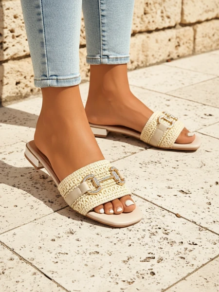 Royalfashion Women's Braided Flip-Flops with Aeterna Embellishment